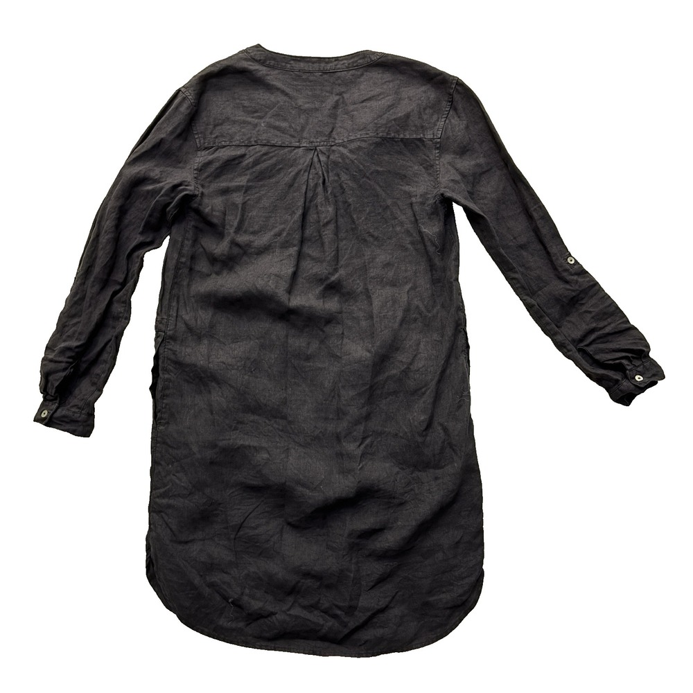 Tahari 100% Linen Tunic Shirt Dress XS Pockets Minimal Monochrome Casual Comfort - Picture 11 of 11